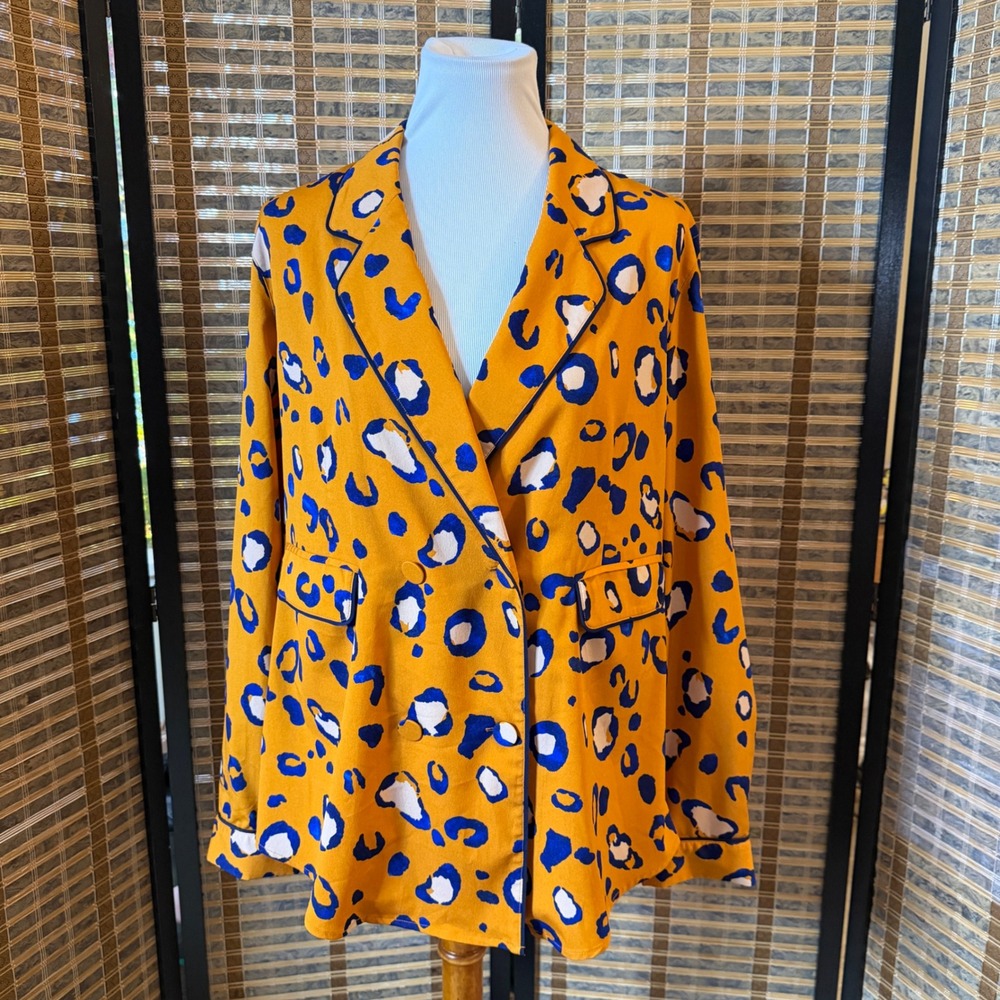 3.1 Phillip Lim Target Blazer Women XL Yellow Blue Leopard Print Jacket 20th Ann